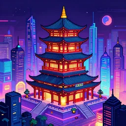 chinese neon city, nft, pixel art