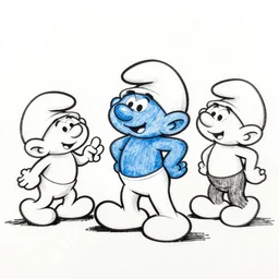 a highly detailed line drawing of smurfs dance and long bones