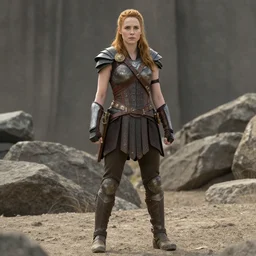 full length photograph of a real-life karen gillan as a amazon warrior,  Extremely detailed. 8k