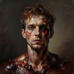 artist impression of a man made of tar, semisolid, surreal, horror