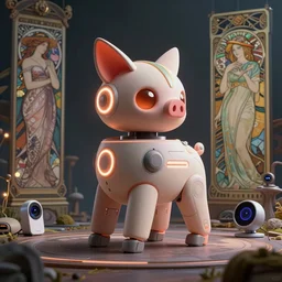 product photo of a futuristic stylized pet robot, kindchenschema, by artgerm and greg rutkowski and marc newson and zaha hadid, alphonse mucha, zaha hadid, samsung apple webcam, sci - fi, matte, neon, kitten pig owl fennec inspired. side view, volumetric light, detailed, octane render, midsommar