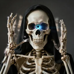 skeleton man sees through his plan with his skeleton eye