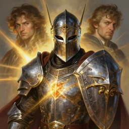 paladin with sunbeam, spirit shield, victorian helmet, art by artgerm and greg rutkowski and alphonse mucha and dan mumford, portrait, dnd, headshot, highly detailed, digital painting, sharp focus, illustration
