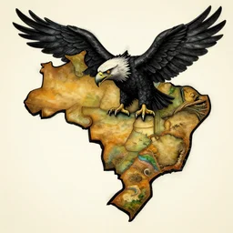 the map of brazil being engulfed by a big black eagle, constructivism style,