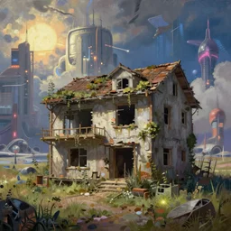 a beautiful detailed painting of home exterior abandoned urbex industrial architecture nature unfinished building building by albert bierstadt, futuristic tundra sci - fi meadow biopunk elysian sunlight cyberpunk wilderness infrared nightsky lightpaint landscape architecture island, archdaily, wallpaper, highly detailed, trending on artstation.