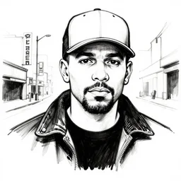 street thug, character portrait, ink drawing, black and white, clean lines, clear face, concept art in the style of tim bradstreet