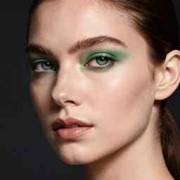 photo of beautiful model, ((green eye shadow)), photo by annie-leibovitz!, beauty-campaign, real-life skin, smooth, sharp-focus