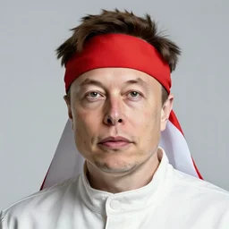 elon musk wearing a red and white headband as a symbol of the indonesian flag