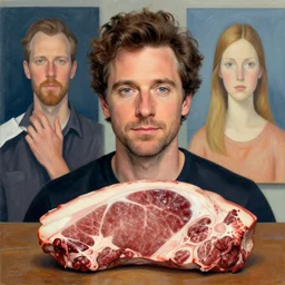 detailed portrait of nick offerman offal!! organ meats by tomasz alen kopera and peter mohrbacher and johanna martine! and margaret keane! coherent luminescent