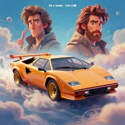 stylish 3 d vfx - movie poster - art of a 1 9 8 0 lamborghini countach in the heavenly realms, art style by james jean & hsiao - ron cheng, unreal engine render, digital illustration, sharp, intricate detail, volumetric lighting, ray tracing, soft lighting, colourful, claymation style, drew struzan, symmetry, ernie barnes style, acrylic on canvas,