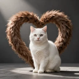 white cat sitting with brown fur in the shape of a heart