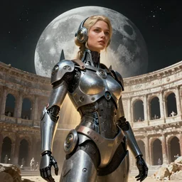 An epic Sci-fi character art full portrait of a female Android at the first Olympic moon games, by Greg Rutkowski, Frank Frazetta, Felix Kelly, very beautiful, Olympus, Exquisite detail, post-processing, masterpiece, cinematic, coliseum, god rays
