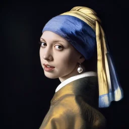Scarlett Johansson with a pearl earring by Johannes Vermeer, photography, photo