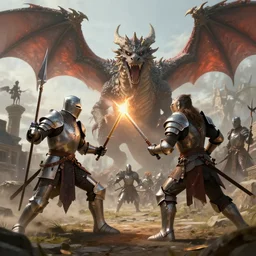 dnd knights fighting a dragon