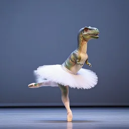 soft lighting dinosaur in a ballet tutu dancing on stage
