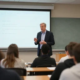 ray dalio teaching a class of students, realistic