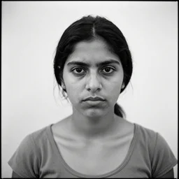 black and white photo of a young mexican woman, menacingly staring at the camera, by josef koudelka, analog photography