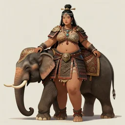 curvy asian tribal armor girl sitting on a war elephant by daniel gerhartz, trending on art station