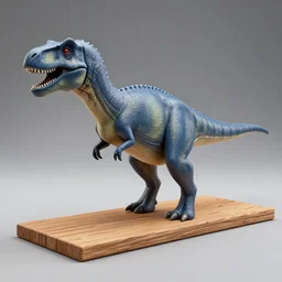 a 3d print model of a dinosaur standing on a wooden plank.