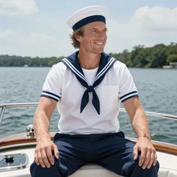 Todd Howard dressed as sailor riding yacht in Virginia