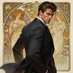 handsome and brutal man in suit, deep focus, turnaround, fantasy, intricate, elegant, highly detailed, digital painting, artstation, concept art, matte, sharp focus, illustration, hearthstone, art by artgerm and greg rutkowski and alphonse mucha.