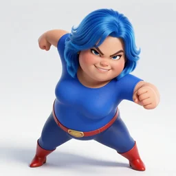thick chubby filipina pyrokinetic, superhero, sly grin, fully clothed, exaggerated perspective, beautiful detailed face, bright blue hair, action pose, comic book style, highly detailed, dynamic shadows, dynamic lighting, geoff johns, jason fabok, jason fabok, brad anderson, splash art