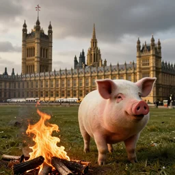 Pepe the pig set on the fire british parliament