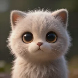 small cute creature with fluffy hair and big eyes, photo realistic, 4 k