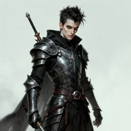 portrait of a skinny punk goth wizard wearing armor by simon bisley, john blance, frank frazetta, fantasy, thief warrior 1 0 0 2