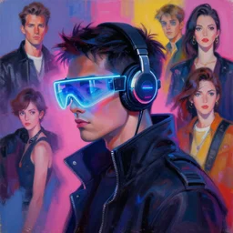 neon cyberpunk hacker with glowing geordi visor and headset side view headshot portrait painting by donato giancola, kilian eng, john berkley, hayao miyazaki, j. c. leyendecker, mead schaeffer fashion photography