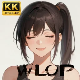 anime girl with ponytail smiling at the camera with closed eyes, WLOP, concept art, digital painting, trending on artstation, highly detailed, epic composition, 8k UHD