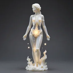 Beautiful full-body wax sculpture of glowing transparent woman with visible bones covered with melted white candle wax inside the singularity where stars becoming baroque folds of dark matter by Michelangelo da Caravaggio, Nicola Samori, William Blake, Alex Grey and Beksinski, dramatic volumetric lighting, highly detailed oil painting, 8k, masterpiece