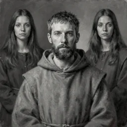 a portrait of john oliver as a medieval monk!, grayscale, soft lighting, atmospheric, cinematic, moody, in the style of diego koi, gina heyer, luiz escanuela, art by alyssa monk, hyperrealism, rule of thirds, oil on canvas, 8 k