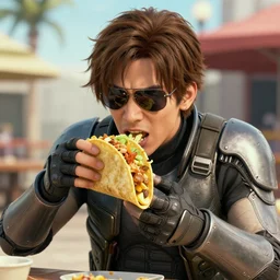 jetstream sam from metal gear rising revengeance enjoying tacos