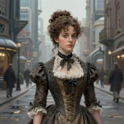 portrait of a victorian lady in a futuristic city, streets, beautiful, highly detailed, digital painting