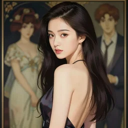 anime fan bingbing with low cut backless dress | | colden hour realistic shaded, pleasant face, fine details, medium shot, portrait, realistic shaded lighting poster by ruan jia, greg rutkowski, artgerm, kyoto animation and alphonse mucha