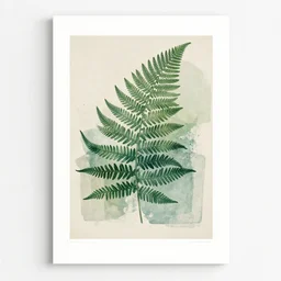 abstract, art print, lithography, green, beige, white, fern