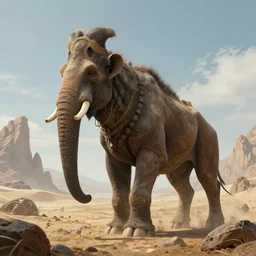 highly detailed portrait photo of a huge Mûmakil, wandering through a scenic dystopian environment, hyperrealistic Illustration
