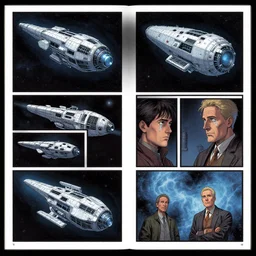 the cryogenic tears of hyperspace loneliness spaceships photorealistic graphic novel layout by michael komarck, greg rutkowski, victo ngai, artgerm, willem claesz heda and j. dickenson roger deakins