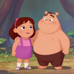 the daughter of ursula and misses puff, fat, villan style, 2 d, animation, detailed