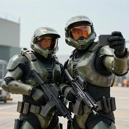 halo and master chief taking a selfie