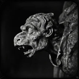 wet plate photography, dark background, gargoyle portrait by beksinski and barlowe