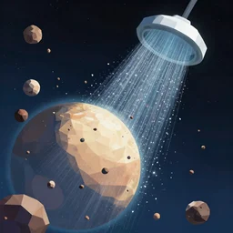 a shower of asteroids hitting a planet, from outer space, beautiful low poly illustrationr