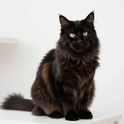 national geographic photograph of a black american longhair cat sitting in a white room