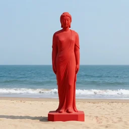 a red statue in a sea shore, concept art