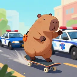 capybara on a skateboard being chased by the police cars , digital art , trending on artstation , 4k , HD