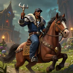 snoop dogg riding a horse in stormwind city, warcraft