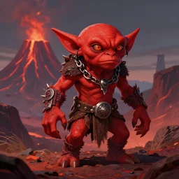 “ a highly detailed red volcanic goblin, like magic the gathering, goblin chainwalker, with a volcano in the background, digital art, by christopher rush ” w 7 6 8