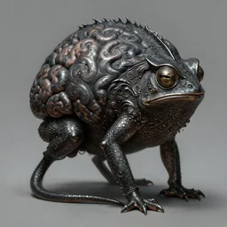 anthropomorphic oval brain in edgy darkiron metallic chameleon tadpole toad demon, intricate, elegant, highly detailed animal monster, digital painting, artstation, concept art, smooth, sharp focus, illustration, art by artgerm, dwayne barlowe, trending on artstation and greg rutkowski and alphonse mucha, 8 k