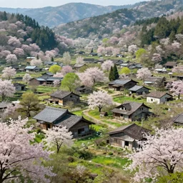 abandoned Japanese village full of spring trees, concept art, digital art, well detailed, trending on artstation, 8k